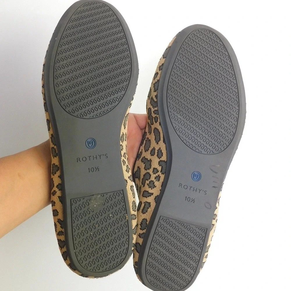 Rothys The Loafer Spotted Cat Leopard Print Knit Shoes Womens 10.5 Flat‎